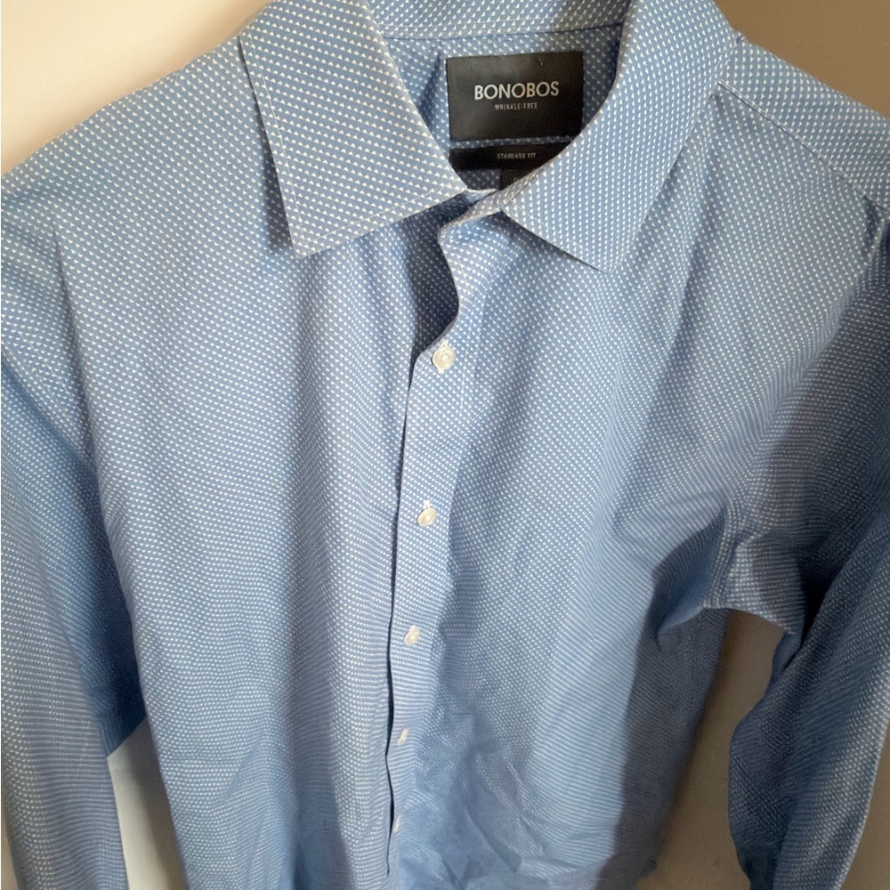 Bonobos Men's Light Blue Patterned Dress Shirt 16x32